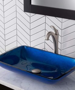 KRAUS 22-inch Rectangular Blue Glass Bathroom Vessel Sink and Spot Free Arlo Faucet Combo Set with Pop-Up Drain, Stainless Brushed Nickel C-GVR-204-RE-1200SFS 2