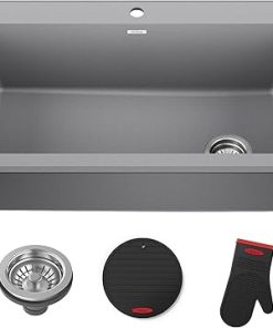 KRAUS Forteza 33-inch Drop In/Undermount Single Bowl Granite Kitchen Sink in Grey, KGD-54GREY