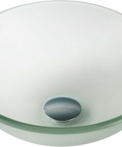 KRAUS Round Frosted Glass Vessel Bathroom Sink, 14 inch GV-101FR-14