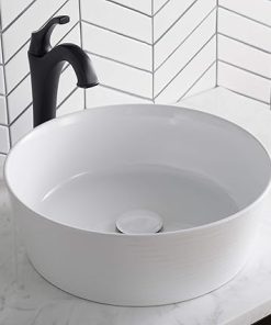 KRAUS Viva™ Round White Porcelain Ceramic Vessel Bathroom Sink, 15 3/4 in. D x 5 3/8 in. H, KCV-205GWH 2