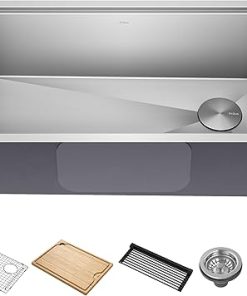 KRAUS Kore Workstation 32-inch Undermount 16 Gauge Stainless Steel Kitchen Sink, Single Bowl Kitchen Sink with Accessories, KWU110-32