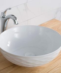 KRAUS Viva™ Round White Porcelain Ceramic Vessel Bathroom Sink with Pop-Up Drain, 16 1/2 in. D x 5 1/2 in. H, KCV-200GWH 2