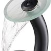 KRAUS Tall Waterfall Bathroom Faucet for Vessel Sink with Clear Black Glass Disk, Chrome KGW-1700CH-BLCL 3