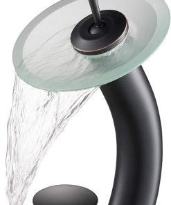 KRAUS Tall Waterfall Bathroom Faucet for Vessel Sink with Frosted Glass Disk and Pop-Up Drain, Oil Rubbed Bronze KGW-1700-PU-10ORB-FR