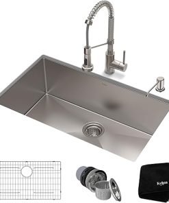 KRAUS 30-inch 16 Gauge Standart PRO Kitchen Sink Combo Set with Bolden 18-inch Kitchen Faucet and Soap Dispenser, Stainless Steel KHU100-30-1610-53SS