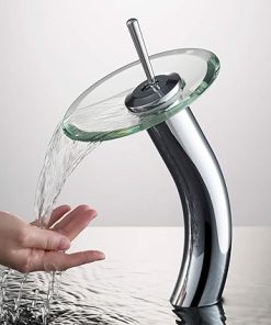 KRAUS Tall Waterfall Bathroom Faucet for Vessel Sink with Clear Glass Disk, Chrome KGW-1700CH-CL 2