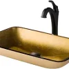 KRAUS 22-inch Rectangular Blue Glass Bathroom Vessel Sink and Arlo Faucet Combo Set with Pop-Up Drain, Oil Rubbed Bronze C-GVR-210-RE-1200ORB