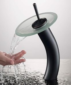 KRAUS Tall Waterfall Bathroom Faucet for Vessel Sink with Frosted Glass Disk and Pop-Up Drain, Oil Rubbed Bronze KGW-1700-PU-10ORB-FR 2