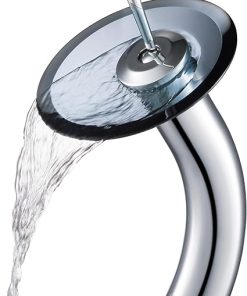 KRAUS Tall Waterfall Bathroom Faucet for Vessel Sink with Clear Black Glass Disk, Chrome KGW-1700CH-BLCL