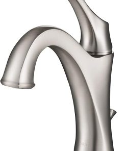 KRAUS KBF-1201SFS Arlo Single Handle Basin Bathroom Faucet with Lift Rod Drain and Deck Plate, Spot-Free All-Brite Stainless Steel