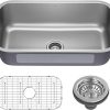 Kraus KHU101-21 Standart PRO 16 Gauge Undermount Single Bowl Set (4 Item Bundle: Sink, Bottom Grid, Drain Assembly, Kitchen Towel), 21 Inch, Stainless Steel 4
