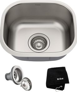 Kraus 15 Inch Stainless Steel Kitchen Sink, Durable 18 Gauge Single Bowl Kitchen Sinks Undermount, KBU17