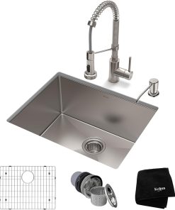 KRAUS 23-inch 16 Gauge Standart PRO Kitchen Sink Combo Set with Bolden 18-inch Kitchen Faucet and Soap Dispenser, Stainless Steel KHU101-23-1610-53SS