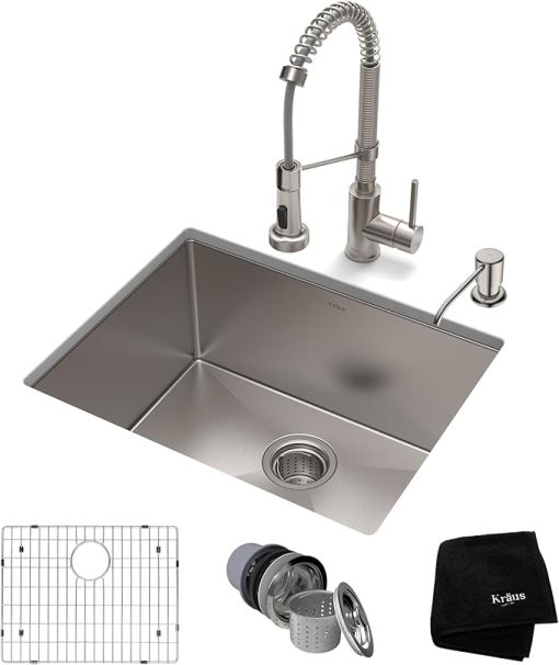 KRAUS 23-inch 16 Gauge Standart PRO Kitchen Sink Combo Set with Bolden 18-inch Kitchen Faucet and Soap Dispenser, Stainless Steel KHU101-23-1610-53SS