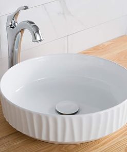KRAUS Viva™ Round White Porcelain Ceramic Vessel Bathroom Sink, 15 3/4 in. D x 4 3/4 in. H, KCV-201GWH 2