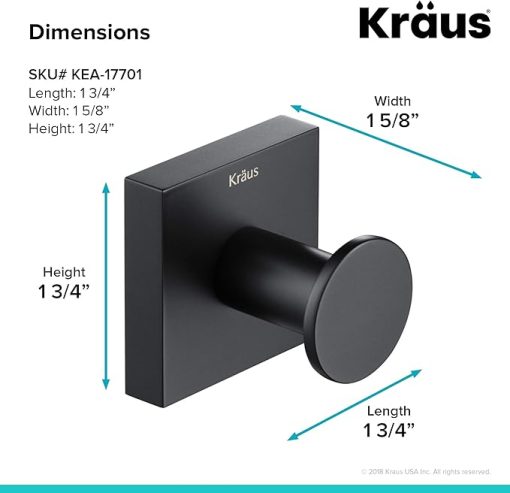 Kraus Ventus Bathroom Robe and Towel Hook, Matte Black Finish, KEA-17701MB - Image 2