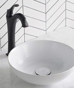 KRAUS Viva™ Round White Porcelain Ceramic Vessel Bathroom Sink with Pop-Up Drain, 13 in. D x 4 3/8 in. H, KCV-204GWH 2