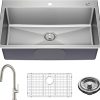 KRAUS Standart PRO 33” Drop-In/Undermount 18-Gauge Stainless Steel Single Bowl Kitchen Sink and Pull-Down Faucet in Spot-Free Stainless Steel Finish