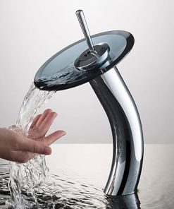 KRAUS Tall Waterfall Bathroom Faucet for Vessel Sink with Clear Black Glass Disk, Chrome KGW-1700CH-BLCL 2