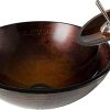 KRAUS Copper Brown Glass Bathroom Vessel Sink and Waterfall Faucet Combo Set with Matching Disk and Pop-Up Drain, Satin Nickel Finish