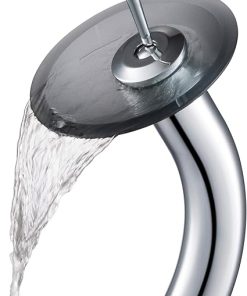 KRAUS Tall Waterfall Bathroom Faucet for Vessel Sink with Frosted Black Glass Disk, Chrome KGW-1700CH-BLFR