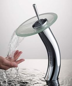 KRAUS Tall Waterfall Bathroom Faucet for Vessel Sink with Frosted Glass Disk and Pop-Up Drain, Chrome KGW-1700-PU-10CH-FR 2