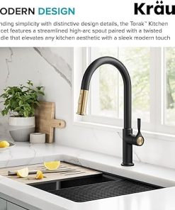 KRAUS Torak Pull Down Kitchen Faucet in Spot-Free Brushed Brass/Matte Black with 2 Function Sprayer, Pre-Attached Water Lines, and Mounting Hardware, KPF-2840SFBBMB 2