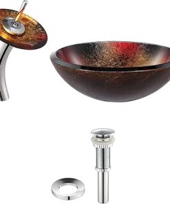 Kraus C-GV-680-19mm-10CH Mercury Glass Vessel Sink and Waterfall Faucet, Chrome