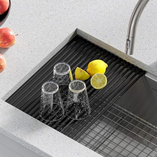 Kraus Multipurpose Workstation Sink Roll-Up Dish Drying Rack, Colander and Trivet in Green, KRM-11GR - Image 2