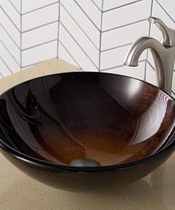 KRAUS 16 1/2-inch Copper Brown Bathroom Vessel Sink and Spot Free Arlo™ Faucet Combo Set with Pop-Up Drain, Stainless Brushed Nickel Finish 2