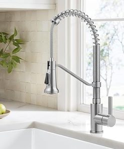KRAUS Britt Commercial Style 2-Function Single Handle Pull Down Kitchen Faucet in Spot-Free Stainless Steel, KPF-1693SFS