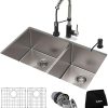 KRAUS 25 inch Standart PRO™ Drop-In Top Mount 16 Gauge Single Bowl 1-Hole Tight Radius Kitchen Sink Set (5 Items: Sink, Bottom Grid, Drain Assembly, Drain Cap, Kitchen Towel), KHT411-25, Tight Radius 4