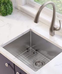 Kraus KHU101-21 Standart PRO 16 Gauge Undermount Single Bowl Set (4 Item Bundle: Sink, Bottom Grid, Drain Assembly, Kitchen Towel), 21 Inch, Stainless Steel 2