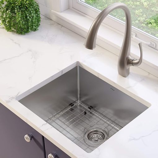 Kraus KHU101-21 Standart PRO 16 Gauge Undermount Single Bowl Set (4 Item Bundle: Sink, Bottom Grid, Drain Assembly, Kitchen Towel), 21 Inch, Stainless Steel - Image 2