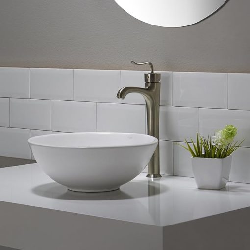 Kraus KCV-341-ORB Modern Elavo Ceramic Small Round Vessel Bathroom Sink with Pop Up Drain, Oil Rubbed Bronze/White - Image 2