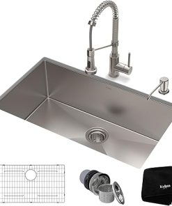 KRAUS 32-inch 16 Gauge Standart PRO Kitchen Sink Combo Set with Bolden 18-inch Kitchen Faucet and Soap Dispenser, Stainless Steel KHU100-32-1610-53SS