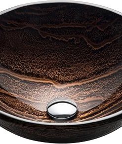 KRAUS Nature Series™ Round Brown Glass Vessel Bathroom Sink, 17 inch GV-398-19mm