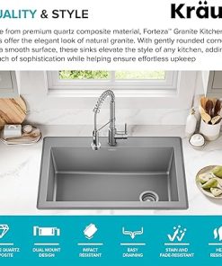 KRAUS Forteza 33-inch Drop In/Undermount Single Bowl Granite Kitchen Sink in Grey, KGD-54GREY 2