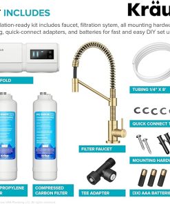 KRAUS Purita 2-Stage Under-Sink Filtration System with Single Handle Drinking Water Filter Faucet in Brushed Brass, FS-1000-FF-104BB 2