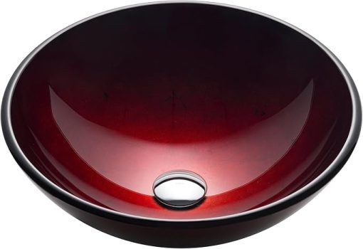 KRAUS Round Red Glass Vessel Bathroom Sink, 16 1/2 inch GV-200