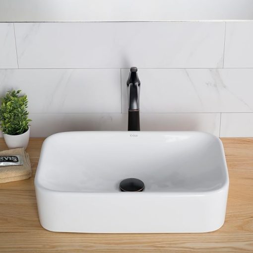 KRAUS Elavo Rectangular Vessel White Porcelain Ceramic Bathroom Sink, 19 inch KCV-122 - Image 2