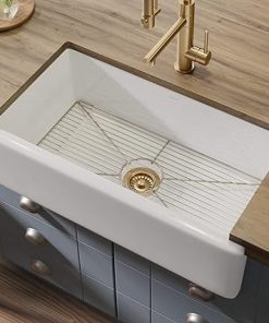 Kraus Turino Workstation 33-inch Farmhouse Kitchen Sink, Reversible Apron Front, Fireclay Single Bowl, White, KFR1-33GWH