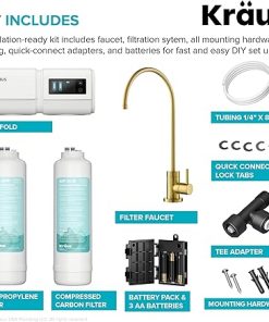 KRAUS Purita 2-Stage Under-Sink Water Filter System with Single Handle Drinking Water Filter Faucet, Brushed Brass 2