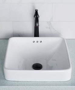 KRAUS Elavo Square Semi-Recessed Vessel White Porcelain Ceramic Bathroom Sink with Overflow, 16 1/2 inch KCR-281 2
